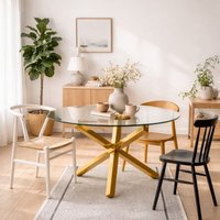 Wyld Haus San Sebastian Round Clear Glass Dining Table 4 Seater - Silver