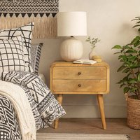 Trapani Curved Mango Wood Bedside Table 2 Drawers Finish - Brown