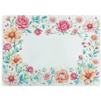 Pink Flower Border Large Smooth Glass Worktop Saver - Floral Kitchen Chopping Board - Pink