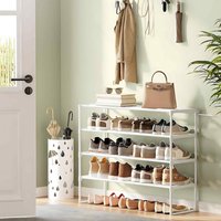 4 Tier Wide Stackable Metal Shoe Rack Reversible, White - Pearl White