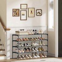 4 Tier Metal Shoe Rack with Fabric Shelves, Black - Ink Black