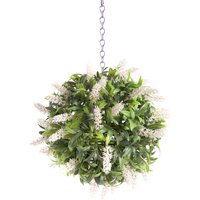 Best Artificial 24cm White Lush Lavender Hanging Basket Flower Topiary Ball - White
