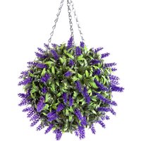 Best Artificial 28cm Purple Lush Lavender Hanging Basket Flower Topiary Ball - Purple