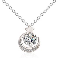 Moon with Star Pendant Necklace - Silver