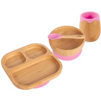 Divided Bamboo Suction Baby Feeding Set 4pc - Pink