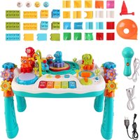2 in 1 Multifunctional Bluetooth Learning Table and Building Blocks - Blue