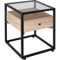 Nightstand Preston With Glass Surface and Drawer - Industrial Wood Light, Oak Sonoma