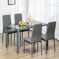 HOMCOM Dining Table and Chairs Set for 4 Persons Glass - Grey