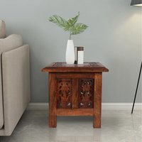 Square Carved Wooden Coffee Table Bedside End Table - Red / 30cm