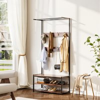 Coat Rack with Shelves - Brown+Black / 80cm