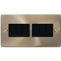 Antique Brass 10A 6 Gang 2 Way Light Switch - Antique Brass