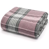 100 Percent Cotton Indian Check Patterend Sofa or Bed Throw - Blush/ Grey / 178cm