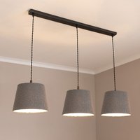 Rory Boucle Shade 3 Drop Bar Matte Black Pendant Ceiling Light with LED Bulbs - Grey