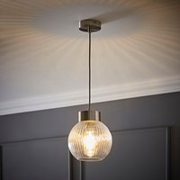 Maddison Ribbed Glass Capped Ceiling Pendant Light with LED Bulb - Brushed Chrome