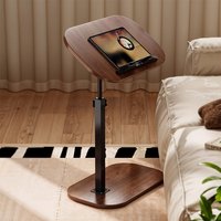Height Adjustable C-Shape Bedside Table - Wood Colour + Black