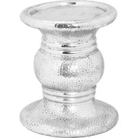 Silver Punch Faced Ceramic Candle Holder - Silver