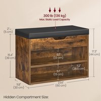 VASAGLE Shoe Storage Bench with Padded Seat - Bronze / 44cm