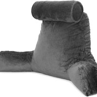 Deluxe X Large Reading Pillow, Soft velvet, Shredded Memory Foam Cuddle Cushion - Grey
