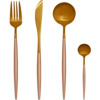 Avie 16 Piece Pink And Gold Finish Cutlery Set - Gold