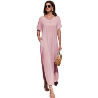 Loose Fashion Casual Elegant Slit Dress - Pink / 134cm