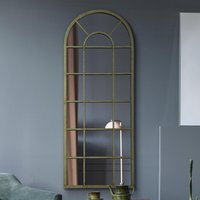 MirrorOutlet The Dorset Rustic Metal Framed Arched Leaner Wall Mirror - Green / 140cm