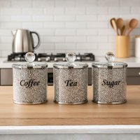 Tea, Coffee And Sugar Jars Cannister - Silver