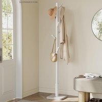 Wooden Coat Rack with 8 Hooks - White
