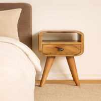 Solid Wood Extra Mini Oakish Curve Open Slot Bedside - Brown