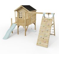 ClassicPlay Premium 5ft Playhouse on Deck with Single Swing, Slide and Climbing - Ice Blue