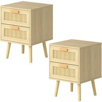 Bedside Table Rattan 2 Pack Drawers Nightstand 57cm Bedroom Bamboo - Natural