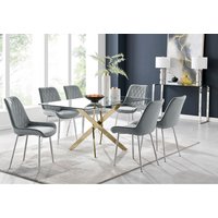 Leonardo Gold Dining Table With Six Pesaro Silver Leg Chairs - Grey