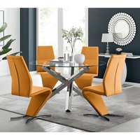 FurnitureboxUK, Vogue Round Dining Table 4 Willow Dining Chairs Set - Mustard FurnitureboxUK, Vogue Round Dining Table 4 Willow Dining Chairs Set - Mustard
