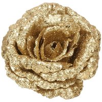 Artificial Glitter Rose Head With Clip - Gold