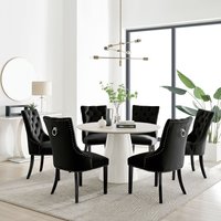 Palma Beige Stone Effect Round Dining Table and 6 Belgravia Black Leg Chairs - Black