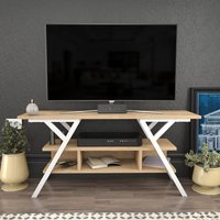 Decorotika, Minerva 120 cm Wide TV Unit TV Stand with Unique Design - Sapphire and White - Sapphire Oak Decorotika, Minerva 120 cm Wide TV Unit TV Stand with Unique Design - Sapphire and White - Sapphire Oak