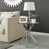 Novara Round Side Table Glass Marble Effect Top Silver Legs - Grey