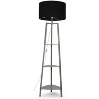 Hiru Wood 3 Tier Shelf Floor Lamp with Drum Shade - Black