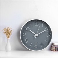 12-Inch Minimalist Wall Clock with Arabic Numerals - Grey and White