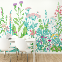 Botanical Fleur Wall Mural - Teal / Medium