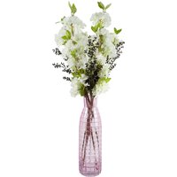 White Artificial Blossom and Berries Glass Vase - White Blossom Berries Glass Vase