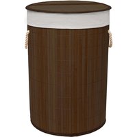 50 Litre Folding Bamboo Laundry Basket Bin Round Hamper Basket - Dark Brown