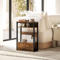 HOMCOM Narrow Side Table with Storage Shelves - Rustic Brown