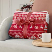 Teddy Soft Nordic printed Sherpa Reverse Throw - red