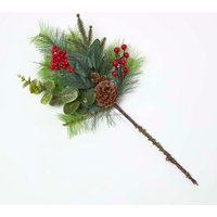 Artificial Bouquet Winter Woodland and Eucalyptus Single Stem - Green & Red