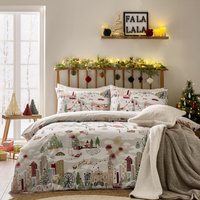 Joy To All Printed Duvet Cover Set Double - Snow/Berry