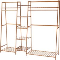 Trapezoid Bamboo Garment Rack with Tiered Storage Shelves - Neutral