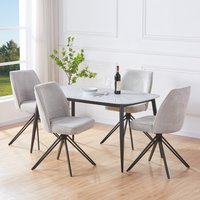 Aspen Gloss White Sintered Stone Rectangular Table and 4 Swivel Dining Chairs - Light Grey