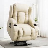 Caesar Dual Motor Riser Recliner Leather Mobility Armchair - Cream