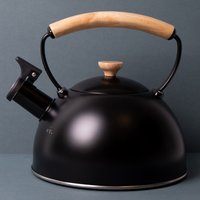 La Cafetire Black Whistling Kettle with Wooden Handle, 1.6L - Black