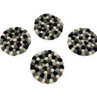Multi Grey Felt Ball Round Coasters Stylish Durable - Grey
